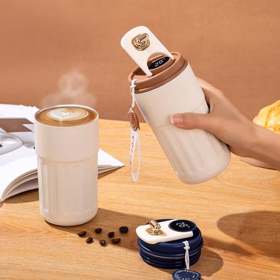 Frascos a vácuo de aço inoxidável LED isolados com tampa indicadora de temperatura Garrafa de água Smart Cup